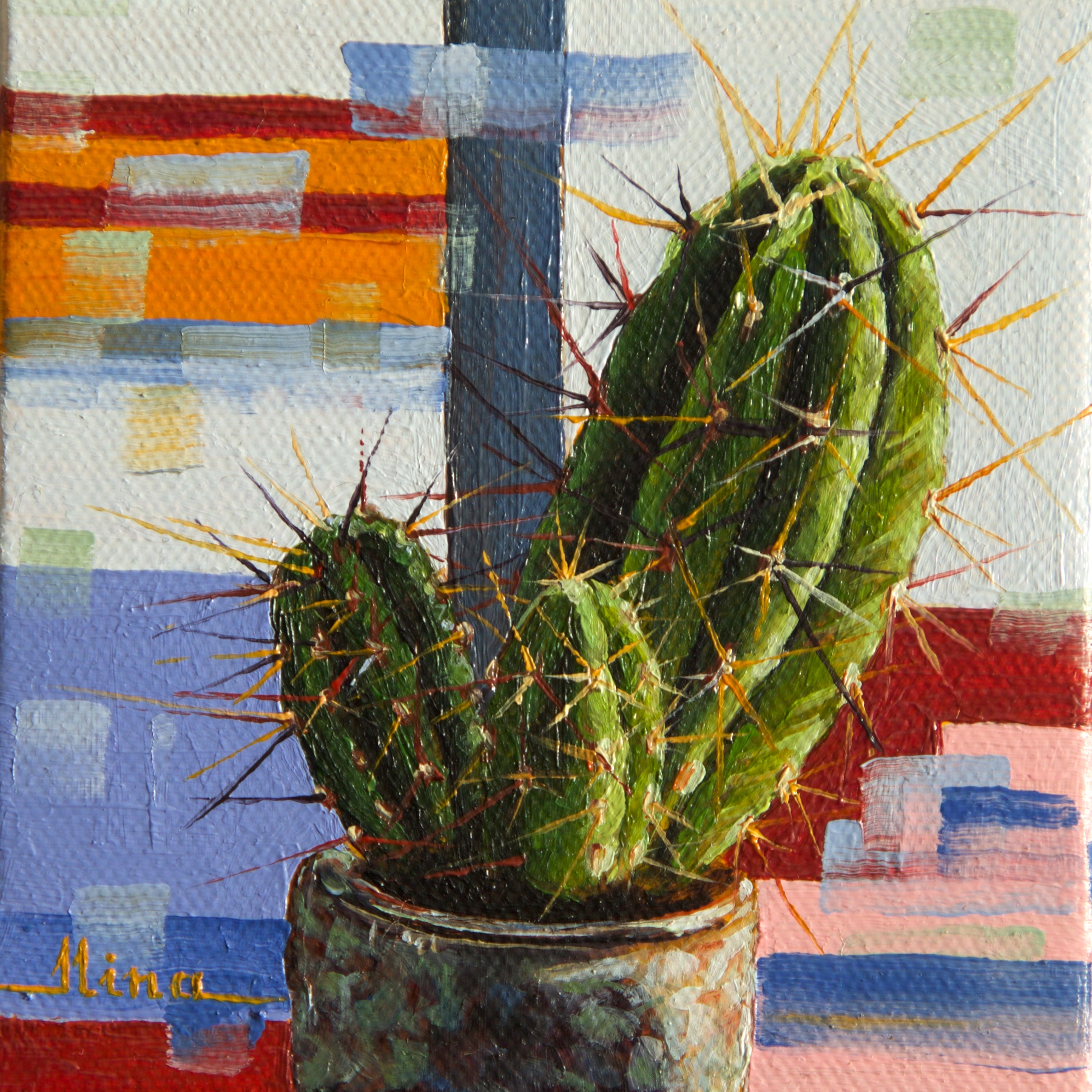 "Windowsill Company" — oil painting